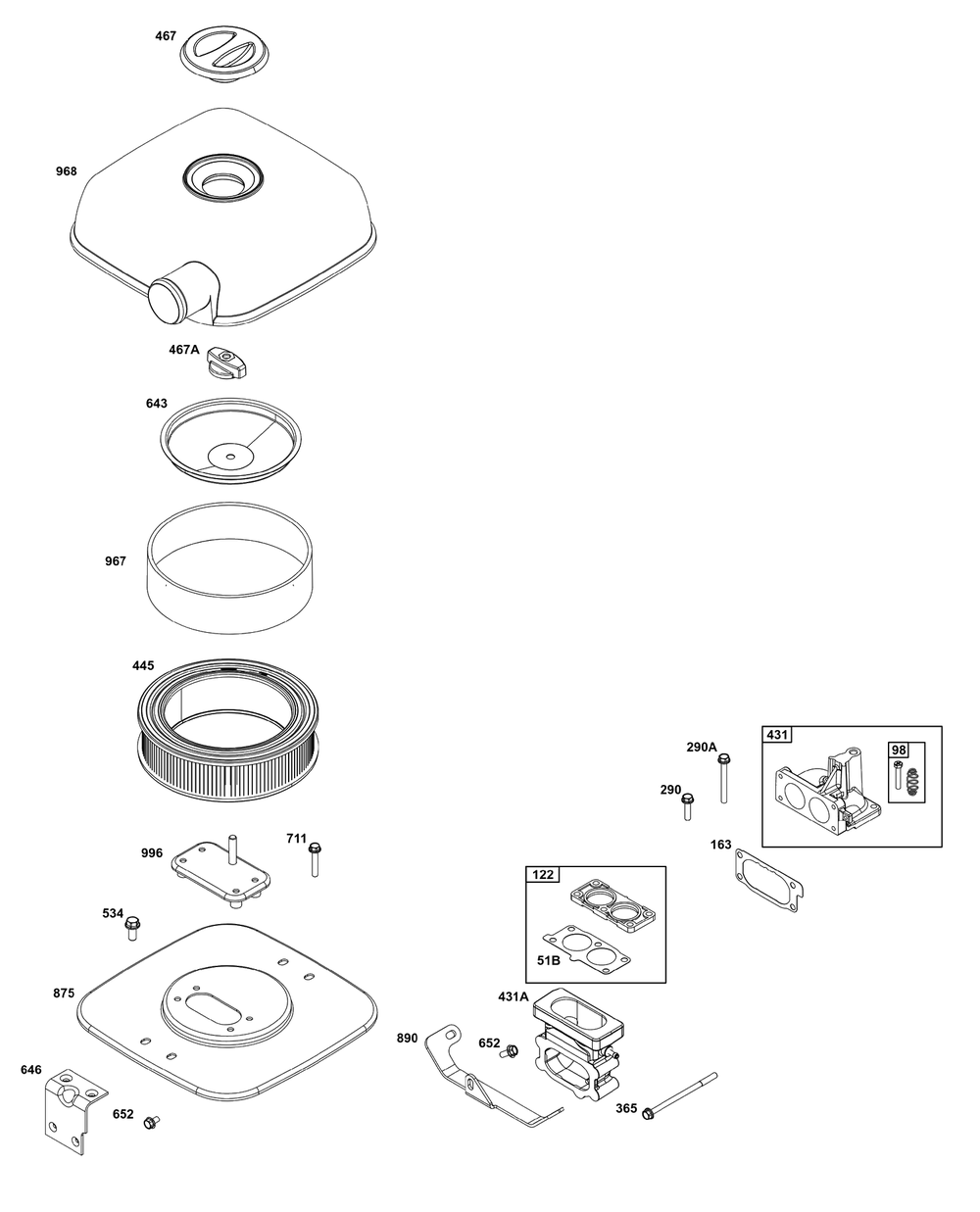Air Cleaner Group Diagram and Parts List for 611477-1245-J1  Briggs and Stratton Engine